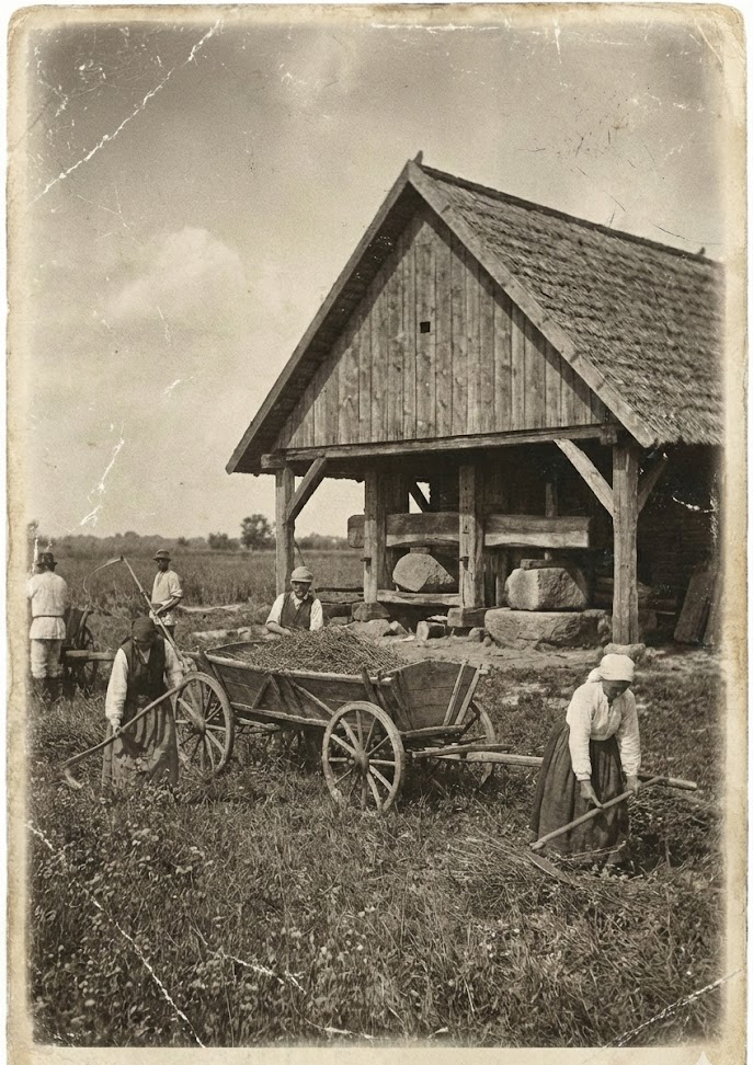 zbiór rzepaku w dawnych czasach